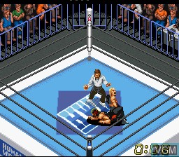 In-game screen of the game Super Fire ProWrestling X Premium on Nintendo Super NES