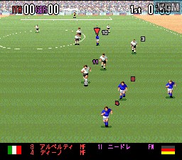 In-game screen of the game Super Formation Soccer 94 on Nintendo Super NES