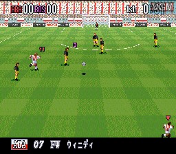 In-game screen of the game Super Formation Soccer 96 - World Club Edition on Nintendo Super NES