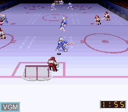 In-game screen of the game Super Ice Hockey on Nintendo Super NES