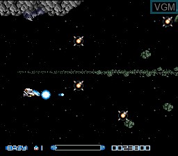 In-game screen of the game Super R-Type on Nintendo Super NES