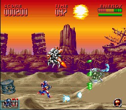 In-game screen of the game Super Turrican 2 on Nintendo Super NES
