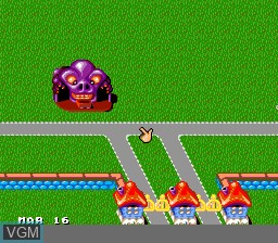 In-game screen of the game Theme Park on Nintendo Super NES