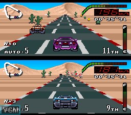 In-game screen of the game Top Gear on Nintendo Super NES