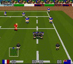 In-game screen of the game Blanco World Class Rugby on Nintendo Super NES