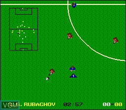 In-game screen of the game World League Soccer on Nintendo Super NES