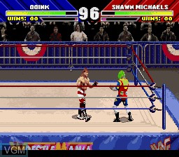 In-game screen of the game WWF WrestleMania - The Arcade Game on Nintendo Super NES