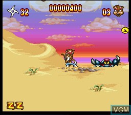 In-game screen of the game Zero the Kamikaze Squirrel on Nintendo Super NES