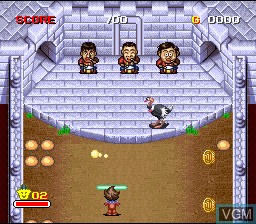 In-game screen of the game Zig Zag Cat - Ostrich Club mo Oosawagi da on Nintendo Super NES