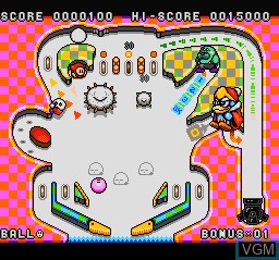 In-game screen of the game Kirby no Omochabako - Pinball on Nintendo Super NES