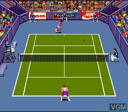 In-game screen of the game Andre Agassi Tennis on Nintendo Super NES