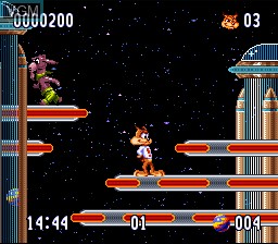 In-game screen of the game Bubsy II on Nintendo Super NES