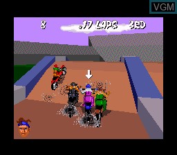 In-game screen of the game Dirt Trax FX on Nintendo Super NES