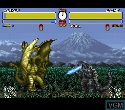 In-game screen of the game Godzilla - Kaijuu Daikessen on Nintendo Super NES
