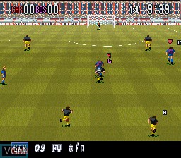 In-game screen of the game Super Formation Soccer 96 - World Club Edition on Nintendo Super NES
