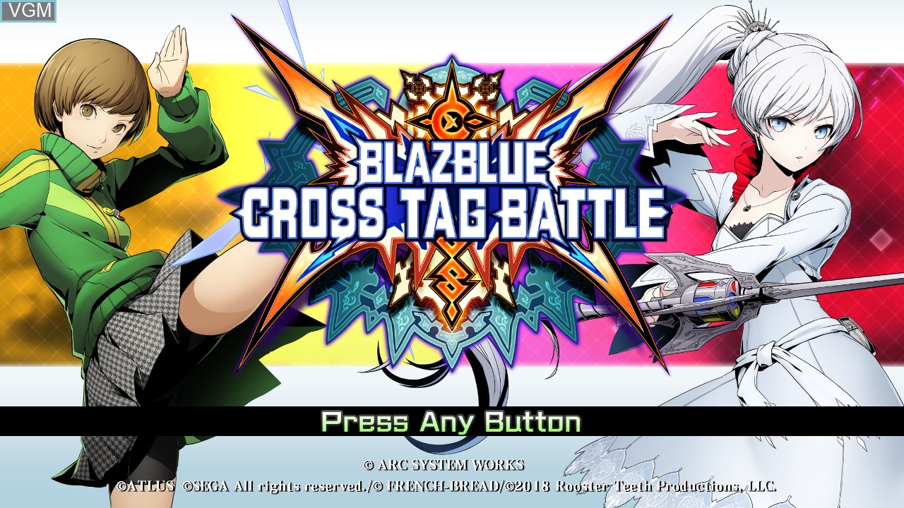Title screen of the game BLAZBLUE CROSS TAG BATTLE on Switch