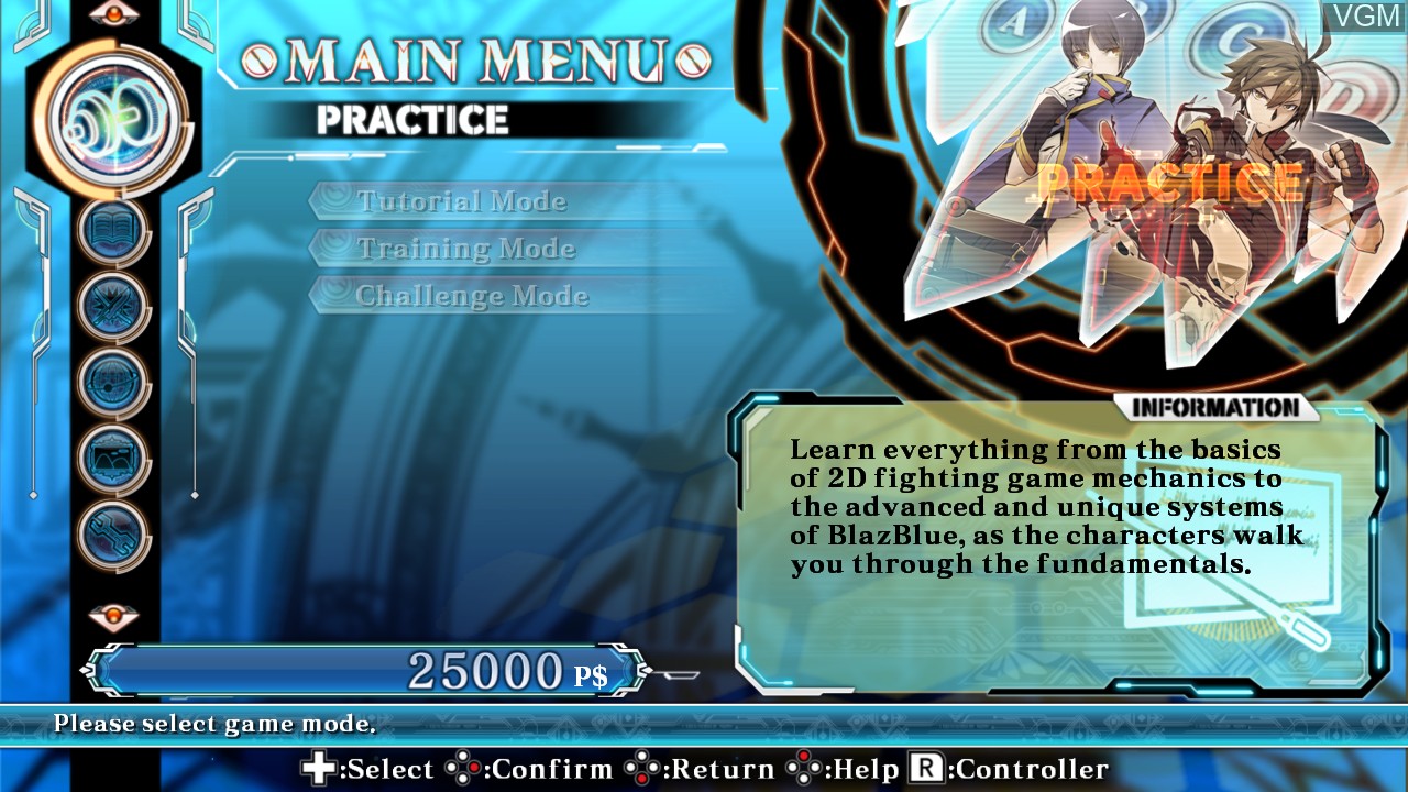Menu screen of the game BLAZBLUE CENTRALFICTION Special Edition on Switch