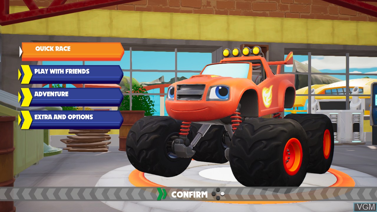 Menu screen of the game Blaze and the Monster Machines on Switch