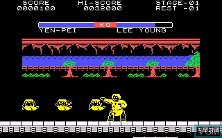 In-game screen of the game Yie Ar Kung Fu 2 on Thomson MO5