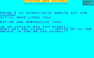 In-game screen of the game Fichier des Animaux, Le on Thomson TO7