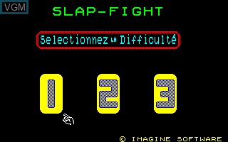 Menu screen of the game Slap Fight on Thomson TO8