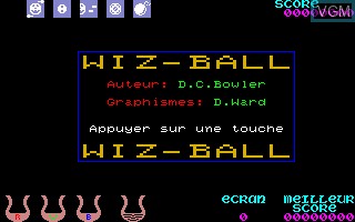Menu screen of the game Wizball on Thomson TO8
