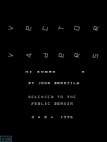 Title screen of the game Vector Vaders by John Dondzila on MB Vectrex