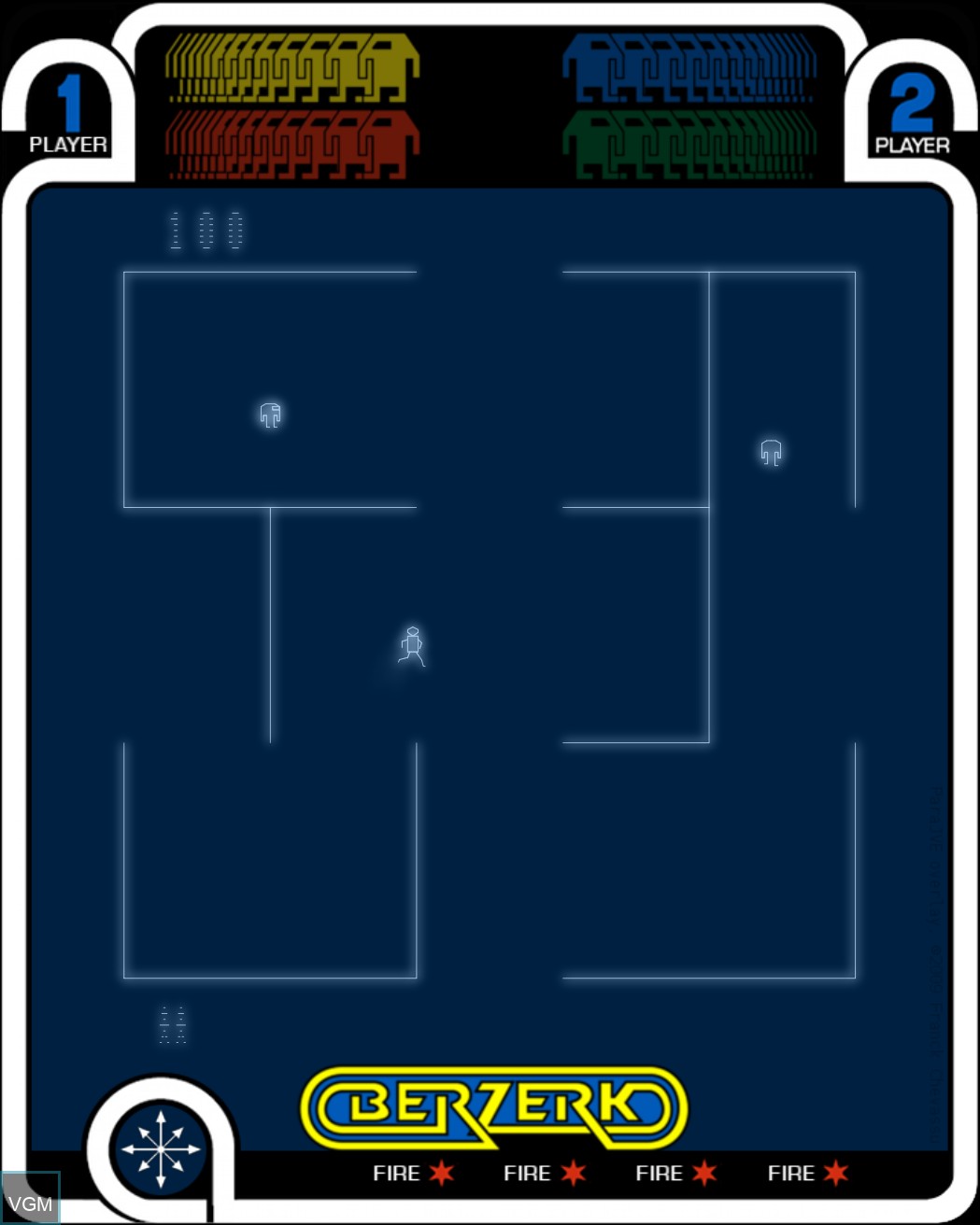 In-game screen of the game Berzerk on MB Vectrex