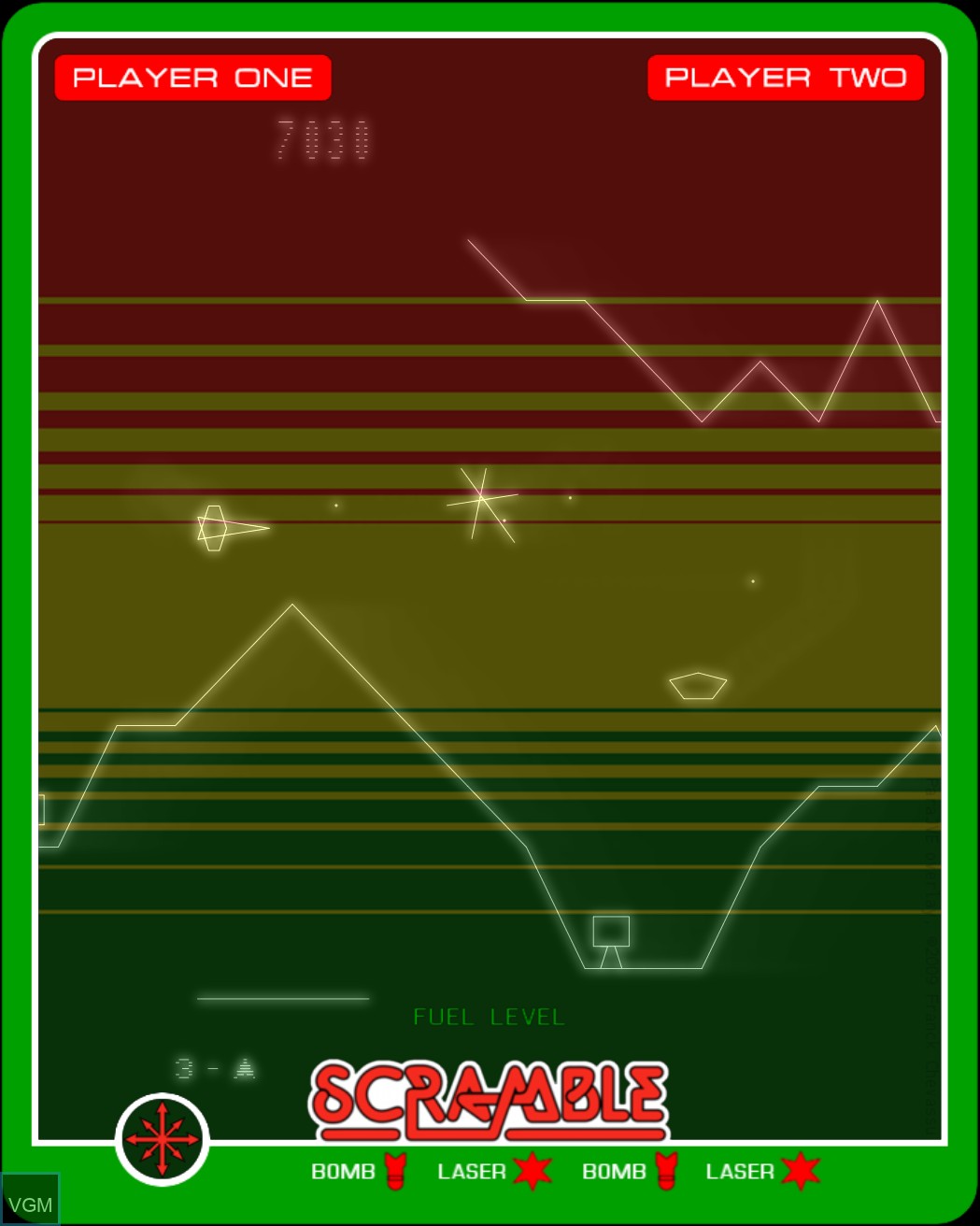In-game screen of the game Scramble on MB Vectrex