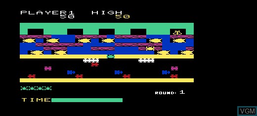 In-game screen of the game Frogger on Commodore Vic-20