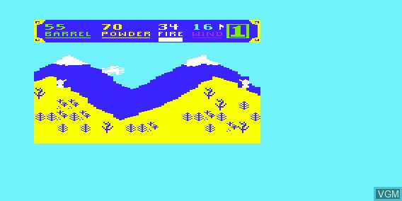 In-game screen of the game Artillery Duel on Commodore Vic-20