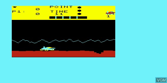 In-game screen of the game Moon Patrol on Commodore Vic-20
