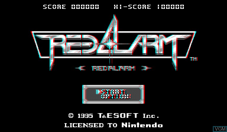 Title screen of the game Red Alarm on Nintendo Virtual Boy