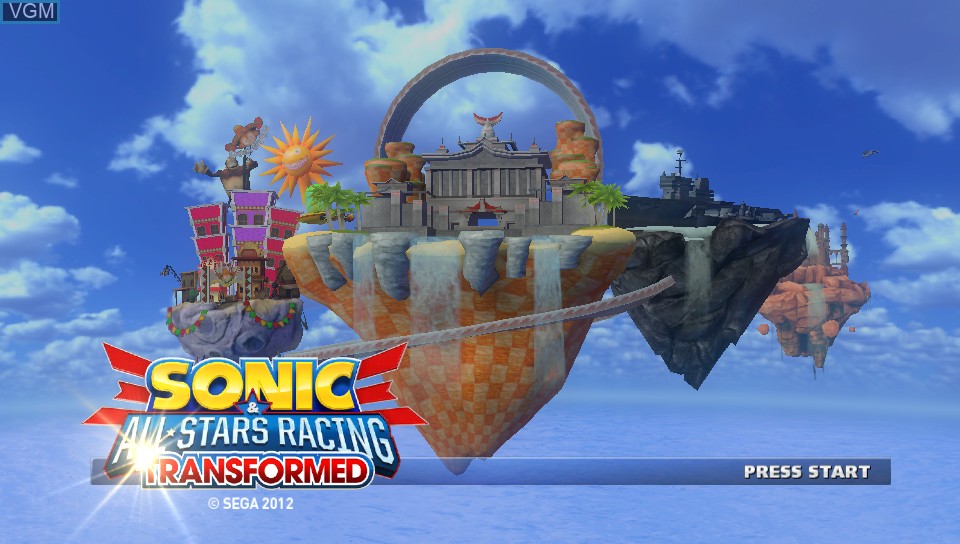 Title screen of the game Sonic & All-Stars Racing Transformed on Sony PS Vita