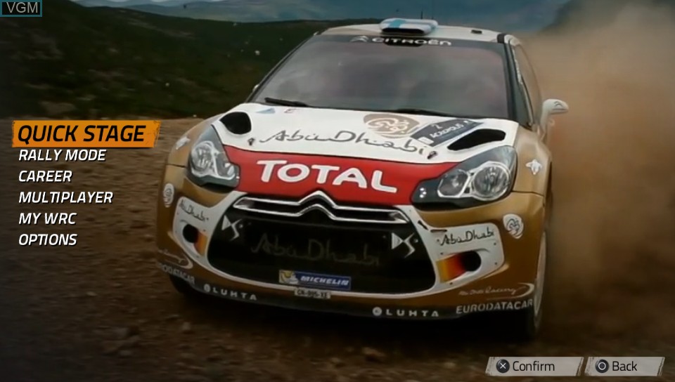 Menu screen of the game WRC 4 - FIA World Rally Championship on Sony PS Vita
