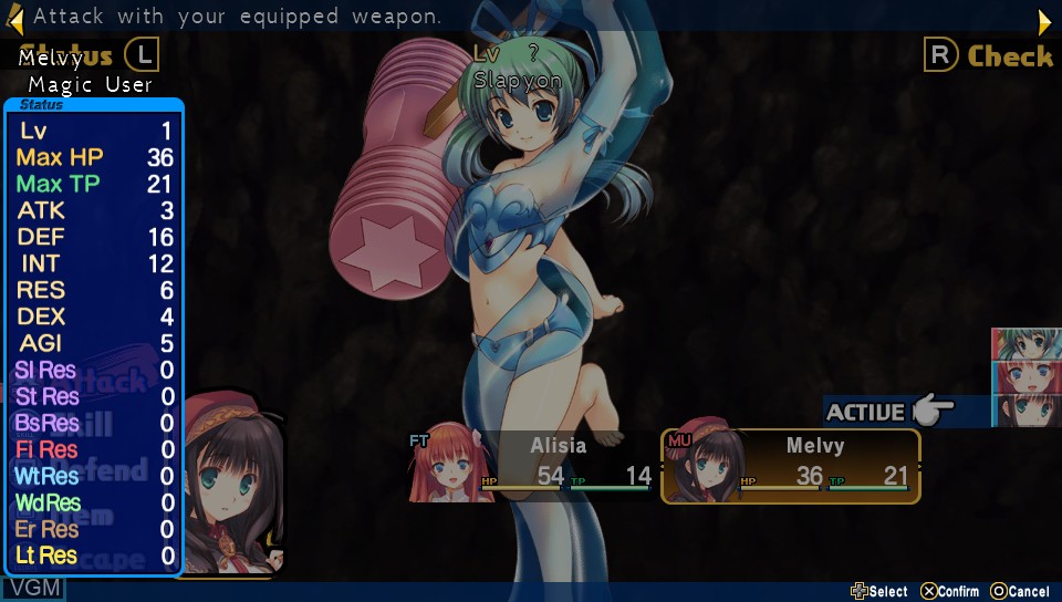 In-game screen of the game Dungeon Travelers 2 - The Royal Library & the Monster Seal on Sony PS Vita