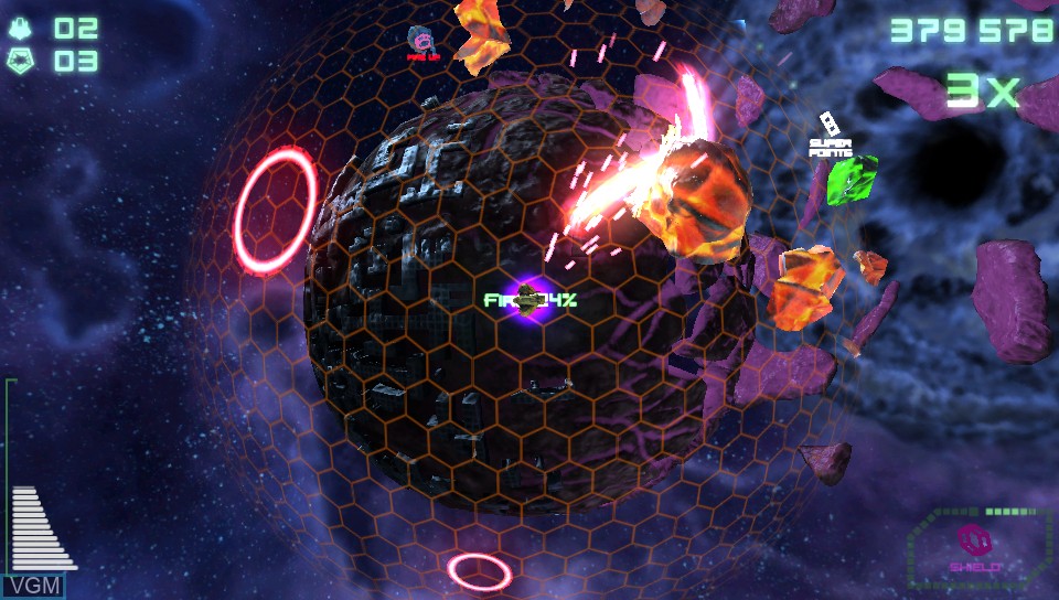 In-game screen of the game Super Stardust Delta on Sony PS Vita