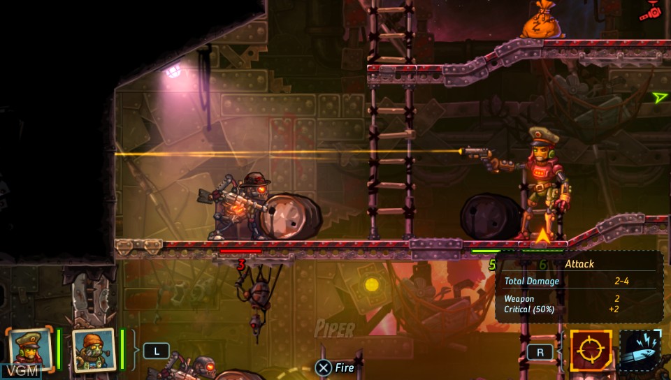 In-game screen of the game SteamWorld Heist on Sony PS Vita