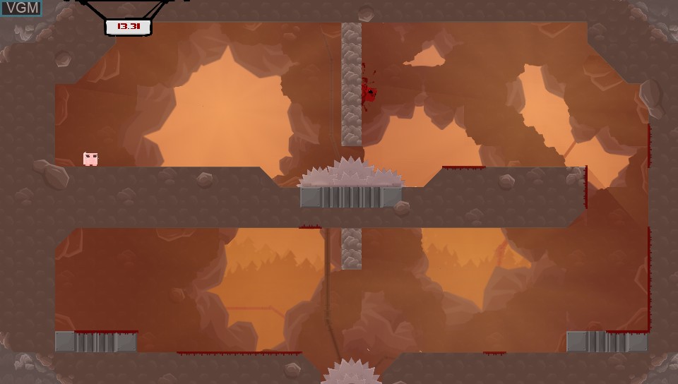 In-game screen of the game Super Meat Boy on Sony PS Vita