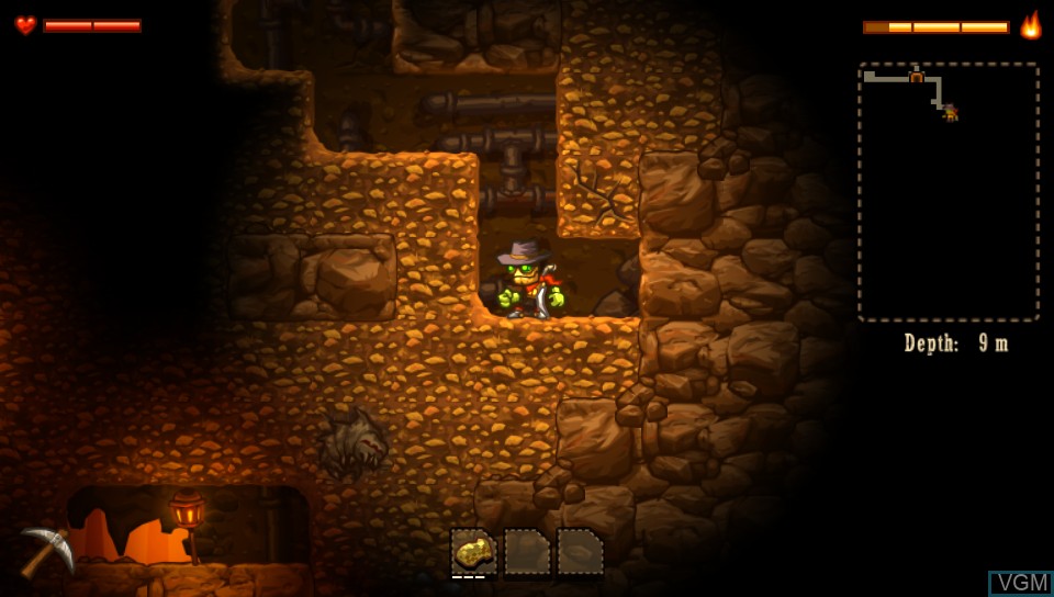 In-game screen of the game SteamWorld Dig on Sony PS Vita