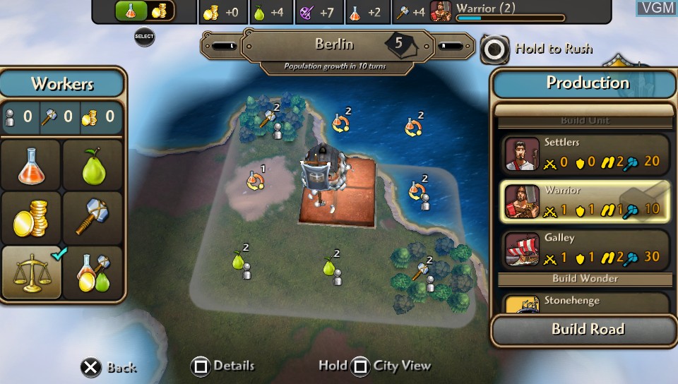In-game screen of the game Sid Meier's Civilization Revolution 2+ on Sony PS Vita