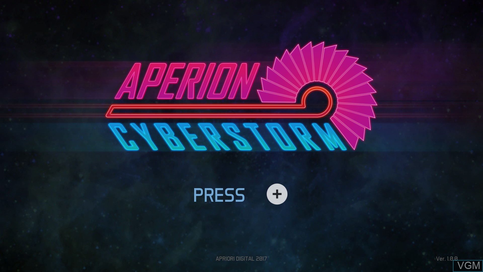 Title screen of the game Aperion Cyberstorm on Nintendo Wii U
