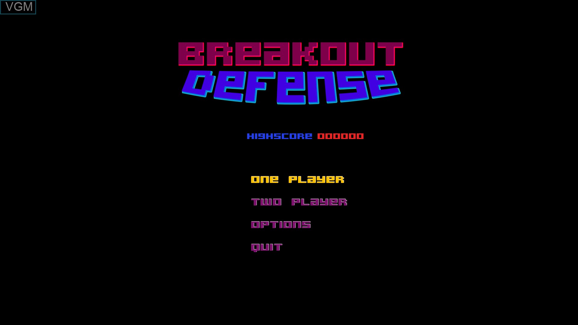 Title screen of the game Breakout Defense on Nintendo Wii U