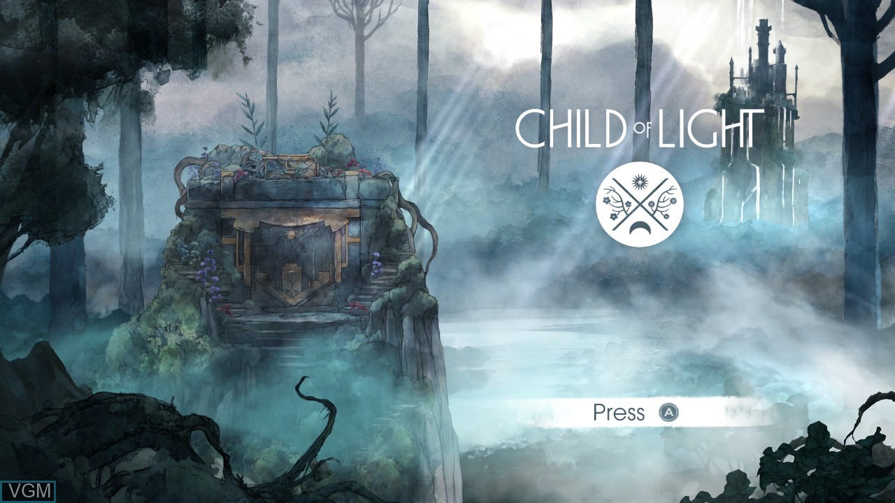 Title screen of the game Child of Light on Nintendo Wii U