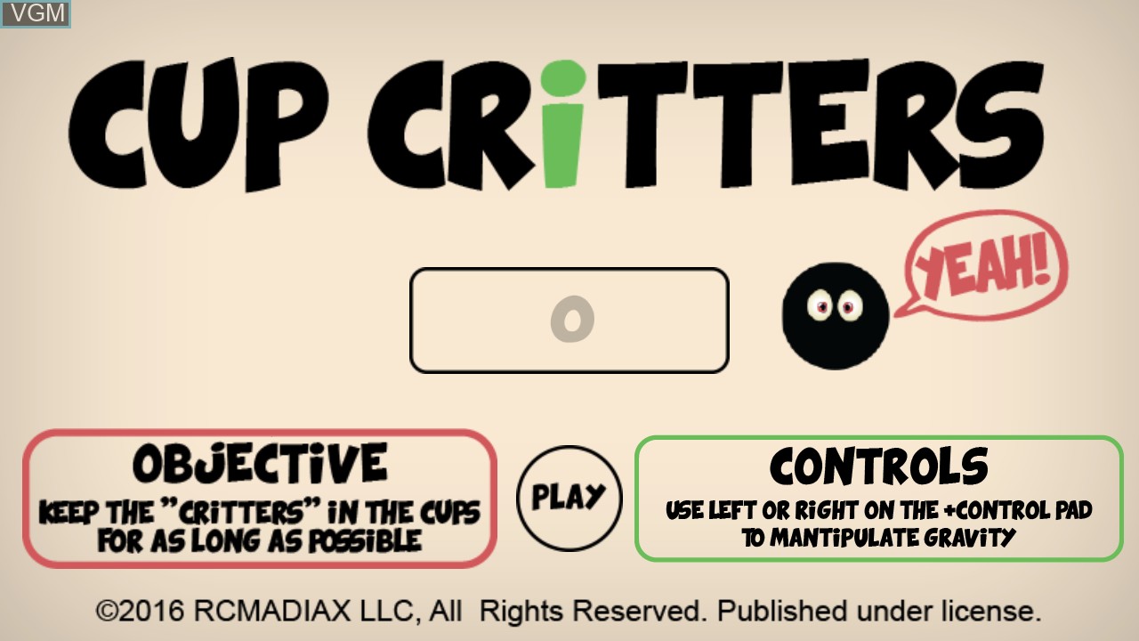 Title screen of the game Cup Critters on Nintendo Wii U