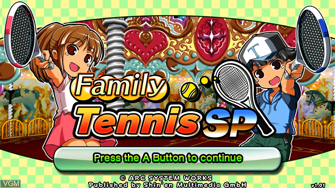 Title screen of the game Family Tennis SP on Nintendo Wii U