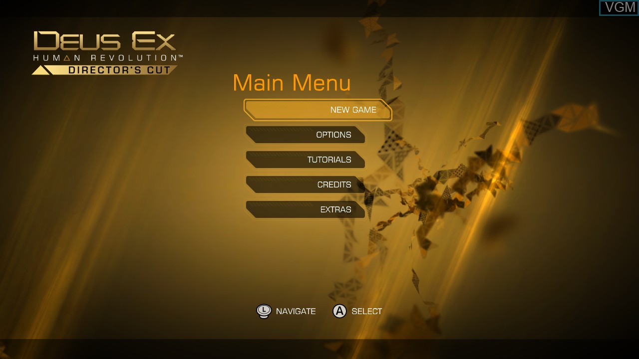 Menu screen of the game Deus Ex - Human Revolution - Director's Cut on Nintendo Wii U