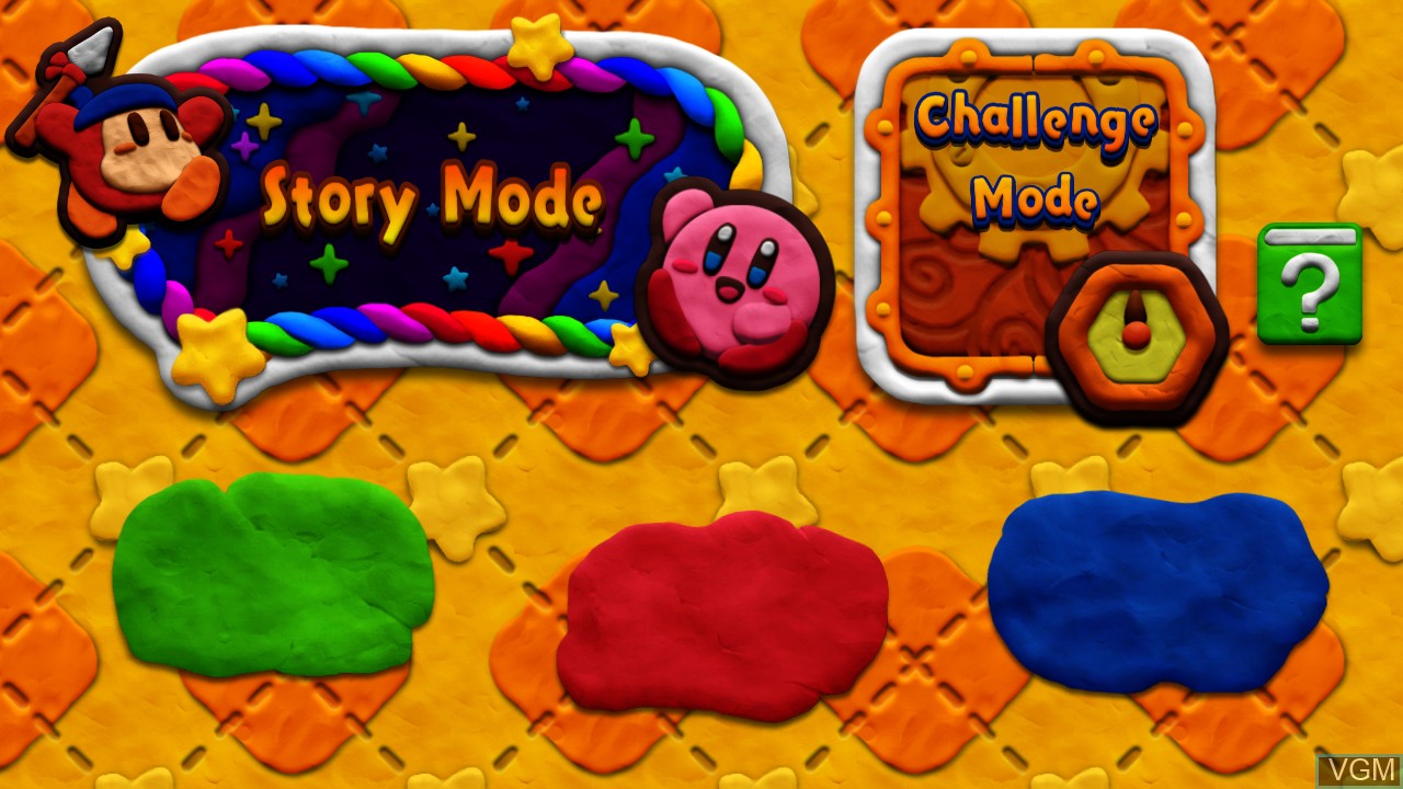 Menu screen of the game Kirby and the Rainbow Paintbrush on Nintendo Wii U