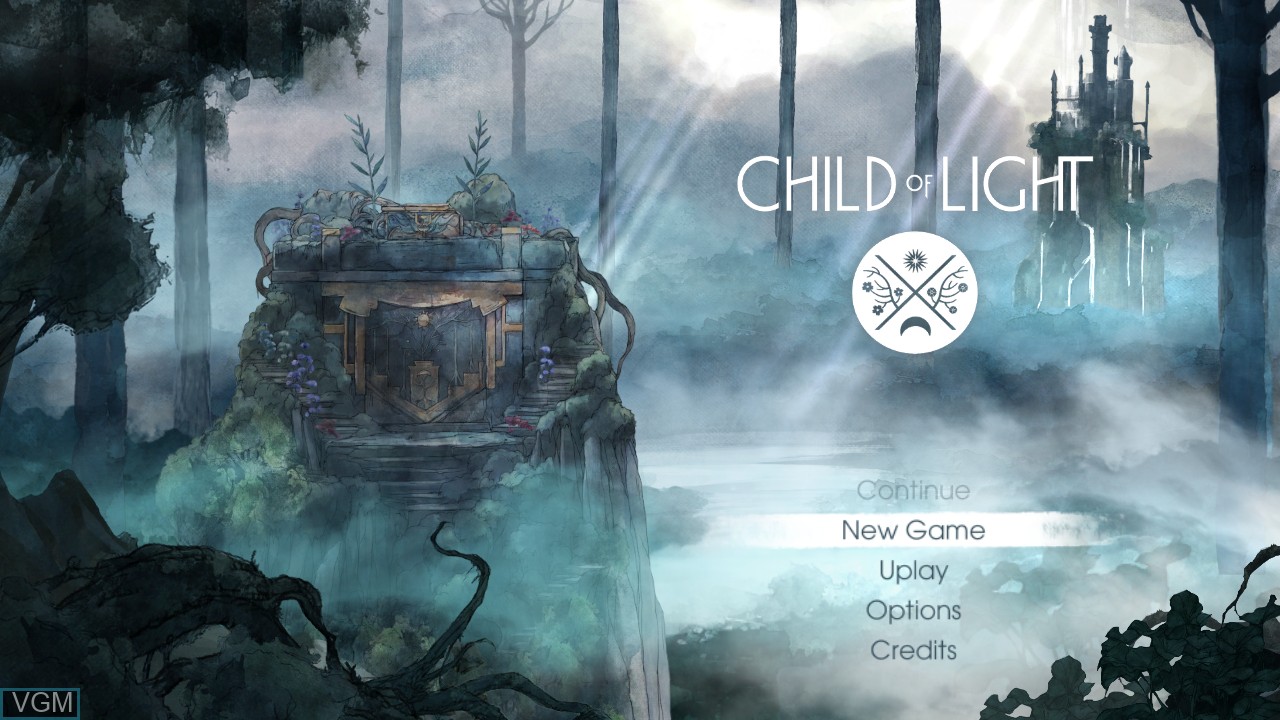 Menu screen of the game Child of Light on Nintendo Wii U