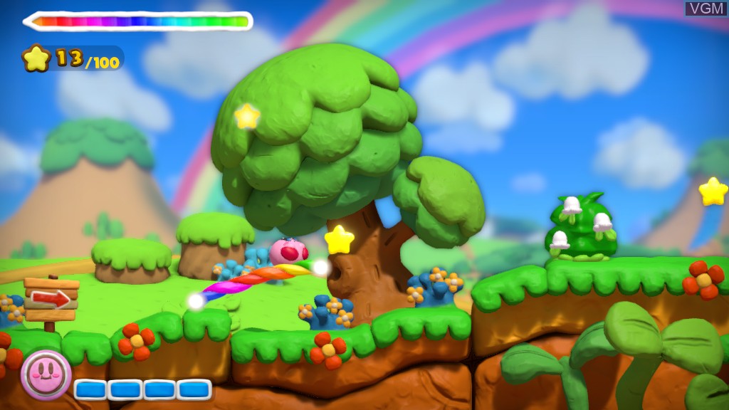 In-game screen of the game Kirby and the Rainbow Paintbrush on Nintendo Wii U